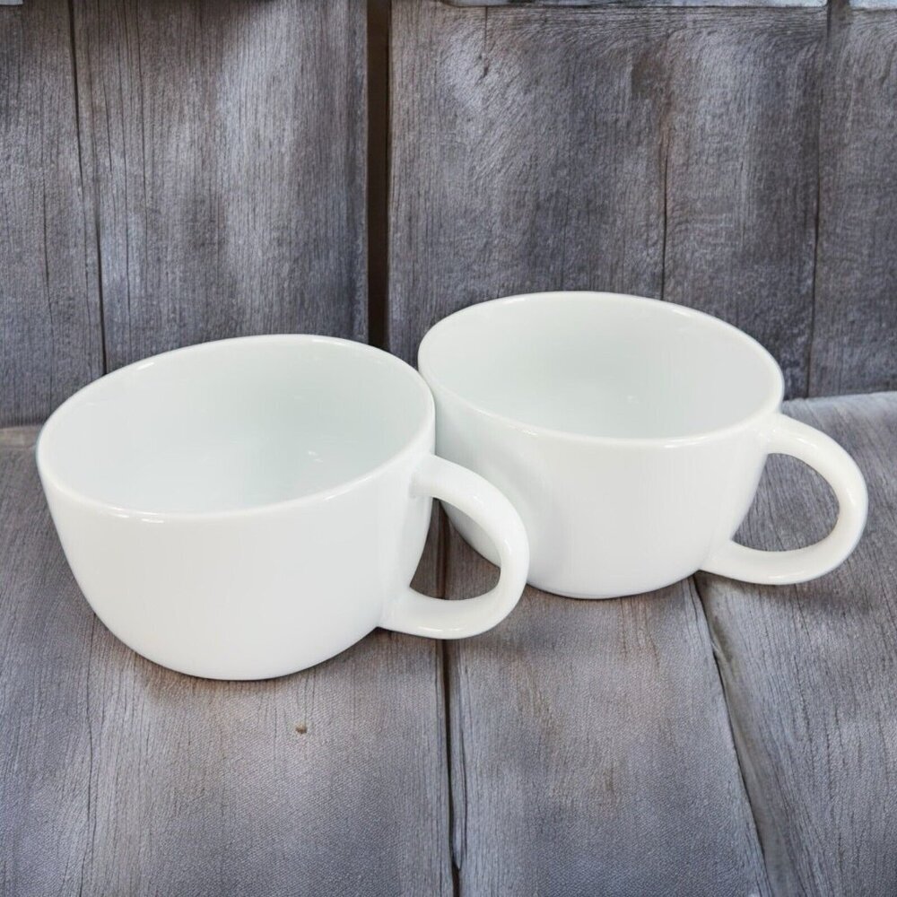Le Gourmet Chef White Ceramic Large Oversized‎ Coffee Mug Cup Set 2 Mugs Cups